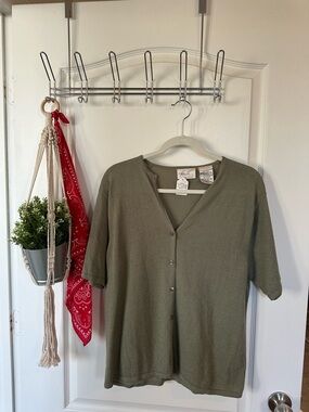 Kathie Lee Collection Olive Green Button Front Knit Top